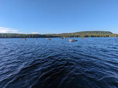 Boats spread out across Percy Lake during the bass tournament