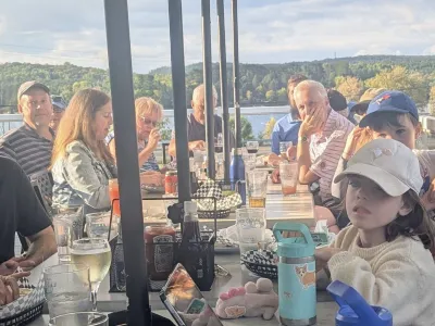 Golfers at dinner on the clubhouse patio