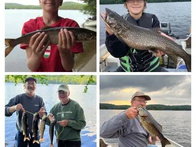 A collage of three generations of Richerts holding up fish that they've caught of Percy Lake